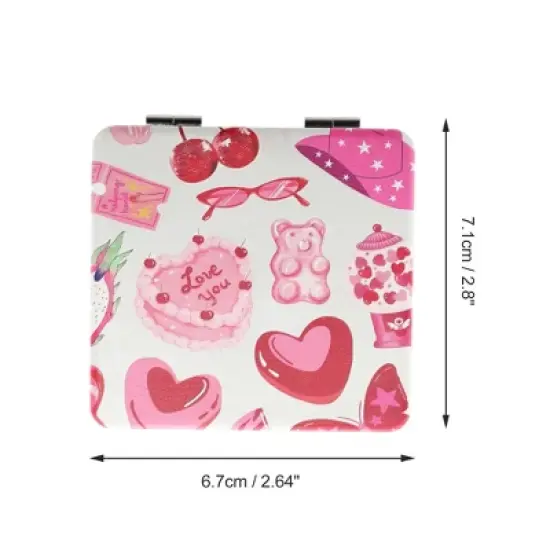 Unique Bargains Women Square Shape Handheld Mirror for Travel Pink 1 Pc image {1}