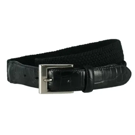 CTM Men's Braided Elastic Stretch Belt with Croc Print End Tabs image {2}