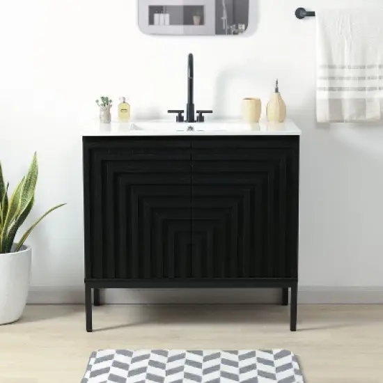 JONATHAN Y Rowan Geometric Modern Transitional 2-Shelf Bath Vanity Cabinet Only (Sink Basin Not Included) image {1}