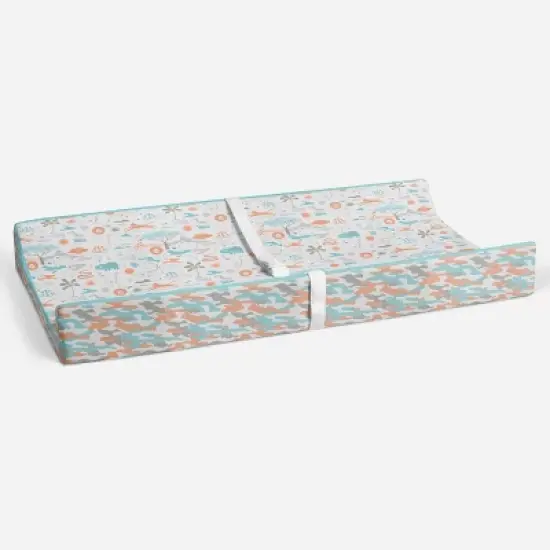 Bacati - Jungle Safari Aqua/Orange Muslin Quilted Changing Pad Cover image {3}