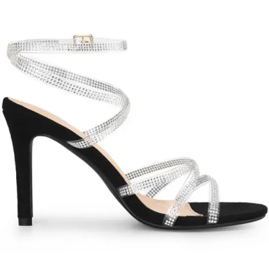Allegra K Women's Rhinestone Lace Up Stiletto Heels Sandals image {5}