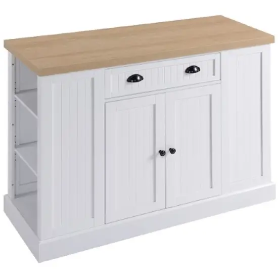 HOMCOM Fluted-Style Wooden Kitchen Island, Storage Cabinet w/ Drawer, Open Shelving, and Interior Shelving for Dining Room image {3}