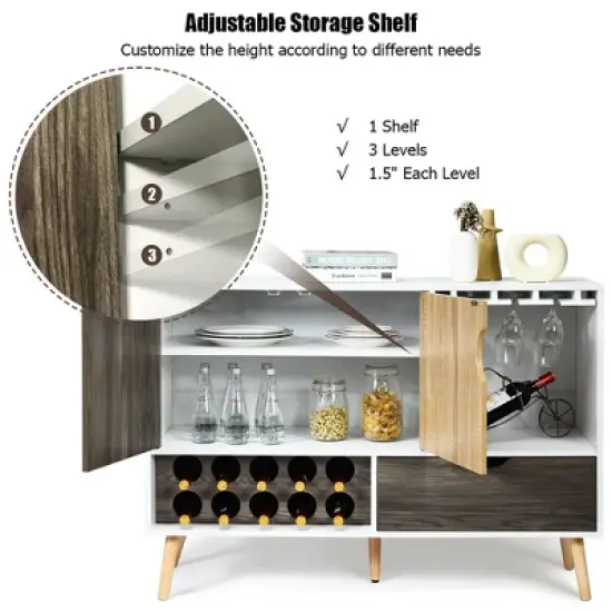 Costway Mid-Century Buffet Sideboard Wooden Storage Cabinet w/ Wine Rack & Glass Holder image {6}