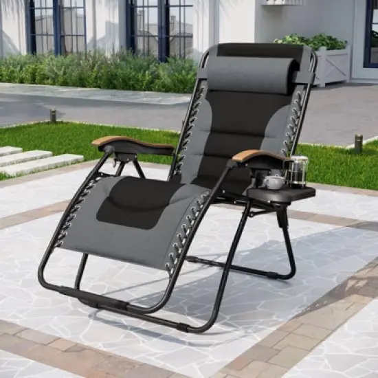 Captiva Designs Patio Zero Gravity Free XL Padded Seat Recliner with Cup Holder & Alloy Steel Frame - Gray image {9}