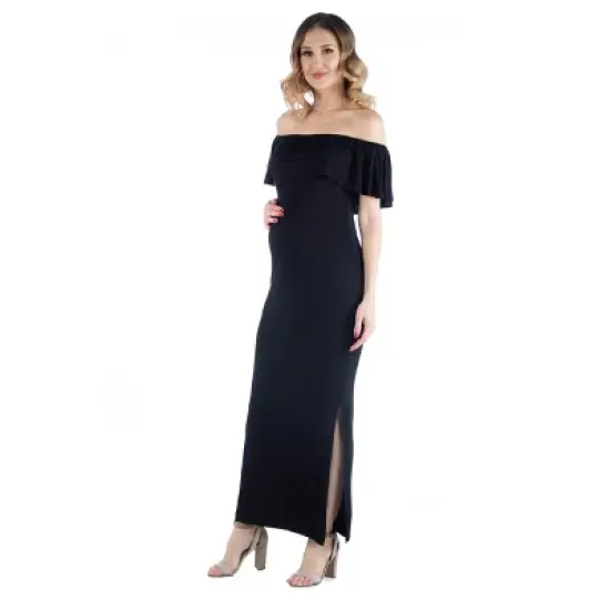 Off Shoulder Ruffle Maxi Masternity Dress image {1}