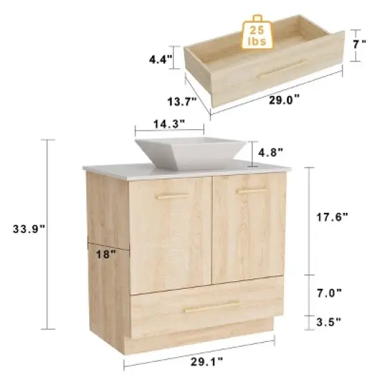 FUFU&GAGA Bathroom Cabinet with Pedestal Basin Stylish Storage Solution Original Wood Colour image {8}