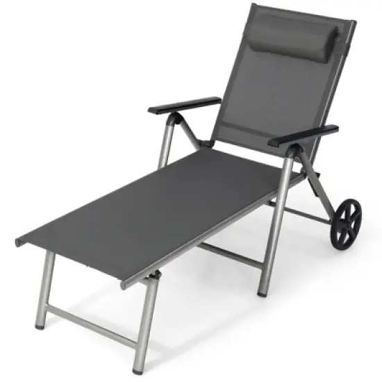 Costway 1PC\2 PCS Folding Chaise Lounge Chair Aluminum Recliner Back Adjust Wheels image {2}