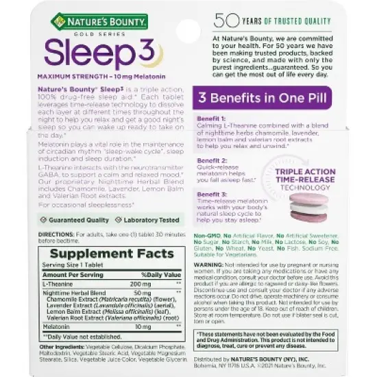 Nature's Bounty Sleep3 Time Released 10mg Melatonin Tablets - 15ct image {2}