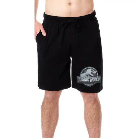 Jurassic World Mens' Dinosaur Film Movie Park Logo Sleep Pajama Shorts Black image {4}