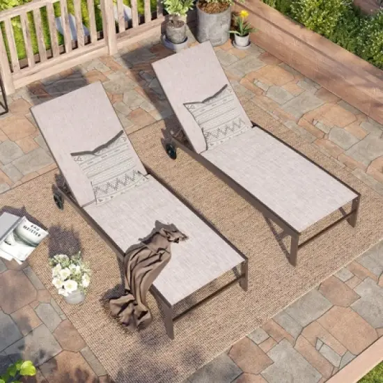 Crestlive Products Outdoor Wheel Adjustable Chaise 5 Reclinig Position Aluminum Sun Lounger image {7}