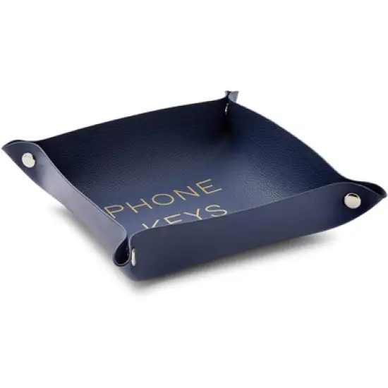 Juvale Leather Catchall Valet Decorative Tray for Phone, Keys, Wallet (Navy Blue, 6.9 x 2.2 in) image {5}