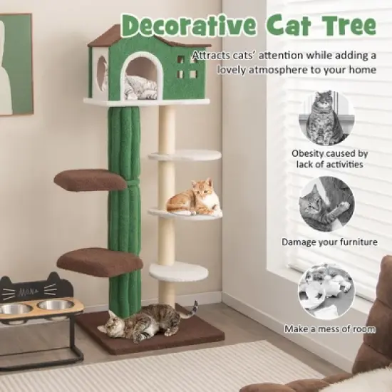 Tangkula 7-Tier Modern Cat Tree Tower 61" Cat Climbing Stand with Sisal Scratching Posts image {8}