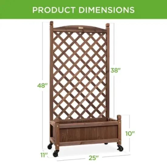 Best Choice Products 48in Mobile Wood Planter Box & Diamond Lattice Trellis, w/ Drainage Holes, Optional Wheels - Walnut image {6}