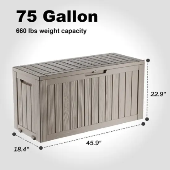 Kumasinova 72 Gal Deck Box with Ample Storage,All-Weather PP Resin Outdoor Storage Box,UV Protected & Waterproof,KD Design image {2}