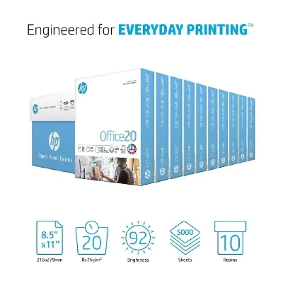 HP Office Ultra-White Paper 92 Bright 20lb 8-1/2 x 11 500/Ream 10/Carton 112101 image {1}