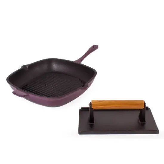 BergHOFF Neo 2Pc Cast Iron Grill Set, Grill Pan & Bacon/Steak Press image {13}