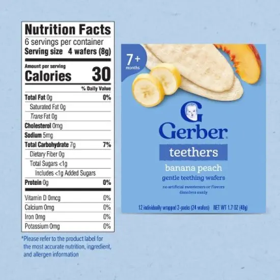 Gerber Baby Food Banana Peach Teething Wafer Baby Snack - 12ct/1.7oz Total image {7}