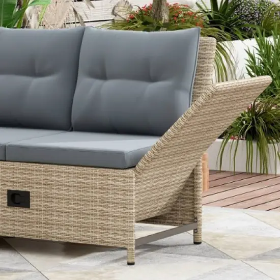 4pc Wicker Adjustable Patio Seating Set with Cushions - Natural/Gray - GODEER image {9}