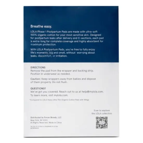 LOLA Phase 1 Postpartum Pads - Maximum Absorbency - 20ct image {1}