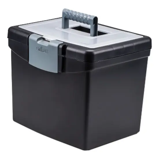 Storex Portable File Box with Large Organizer Lid, Letter Files, 13.25" x 10.88" x 11", Black image {4}