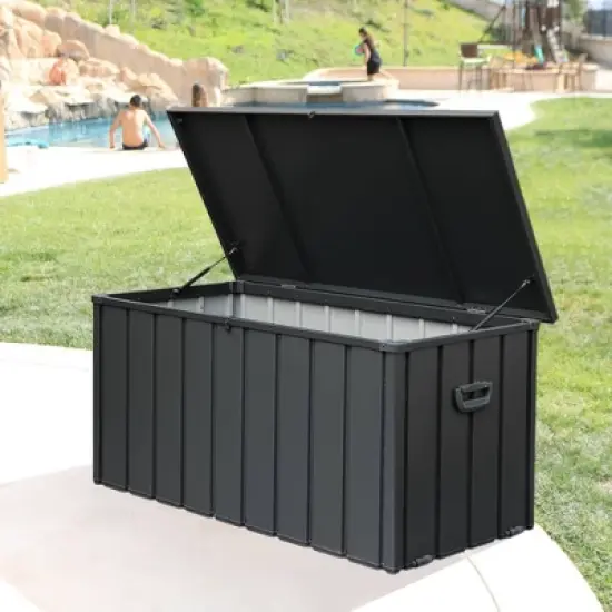 120 gal Steel Waterproof Deck Box Gray image {8}