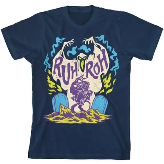 Scooby Doo Scooby and Shaggy with Spooky Ghost Youth Navy Blue Graphic Tee image {2}