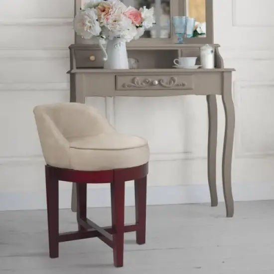 Bathroom Vanity Microfiber Swivel Chair with Solid Wood Legs Light Beige - Teamson Home image {2}