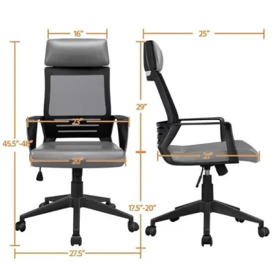 Yaheetech Swivel Office Desk Chair Study Work Chair with Headrest Lumbar Support Rolling Wheels image {2}