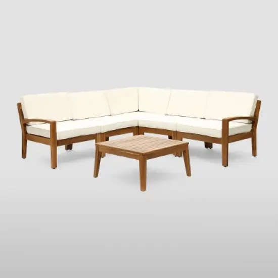 6pc Grenada Acacia Sectional Patio Sofa Set Teak - Christopher Knight Home image {1}
