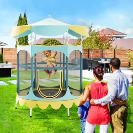 Infans 64" Kids Trampoline w/ Detachable Canopy Safety Enclosure Net Foam Handle Yellow image {3}