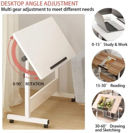 Standing  Computer Desk with Wheels ，Height Adjustable，Mobile Computer Table Sit Stand Up for Work Office Home image {3}