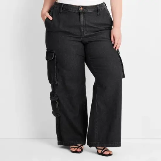 Women's High-Rise Wide Leg Denim Cargo Pants - Universal Thread&trade; image {3}