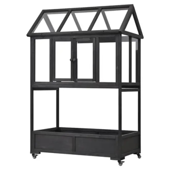 Hrinhom 47.2"W Garden Wood Portable Cold Frame with Movable Wheels image {10}