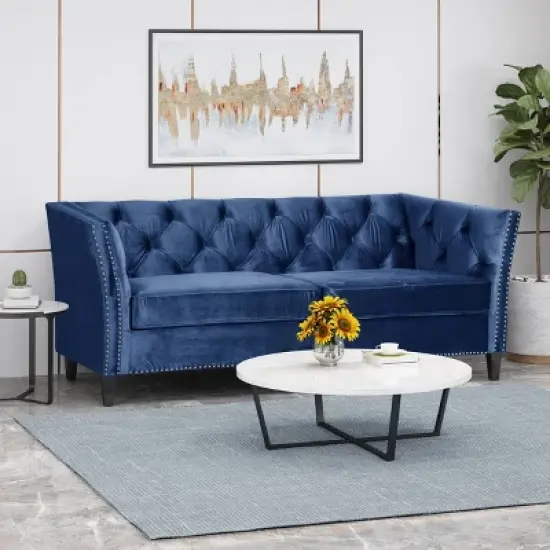 Chatwin Contemporary Tufted Velvet Sofa Dark Blue - Christopher Knight Home image {1}