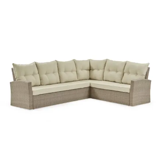 Canaan 2pc Outdoor Wicker Corner Sectional Seating Set Cream - Alaterre Furniture image {3}