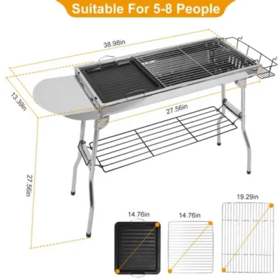 SEVOBAL Grill Cookware Portable Stainless Foldable Suitcase Design, Large BBQ Area for 8 People for Camping, Picnics, Black, 38.98"*13.39"*27.56" image {1}