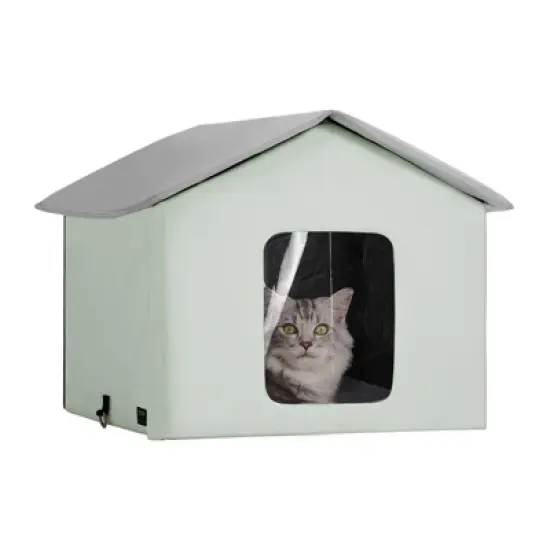 VEVOR Heated Cat House, Outdoor Kitty Shelter with Adjustable Temperature and Timer, 600D Oxford Cloth Foldable Cat Shelter, Green (Middle) image {8}