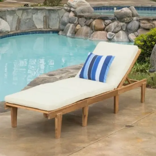 Acacia Wood Patio Chaise Lounge with Water-Resistant Cushion, Outdoor Furniture, Chaise Lounges Outdoor Chairs for Outside -Christopher Knight Home image {10}