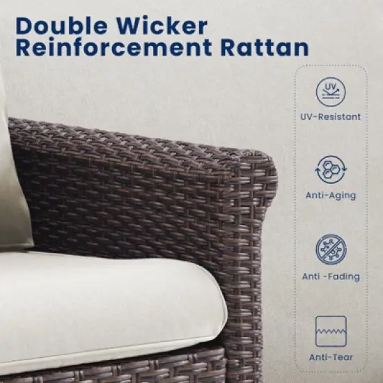 Buenhomino 3-Piece Outdoor Wicker Patio Set, 2 Lounge Chairs & Side Table with Driftwood Rattan & Weather-Resistant Cushions image {3}