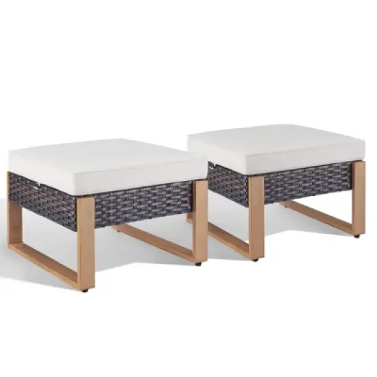 Gymojoy 2 Pieces Outdoor Patio Ottoman with Cushion image {2}