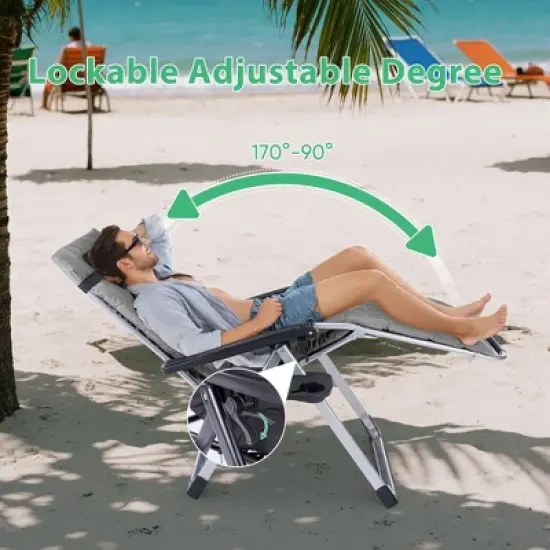 JIONJOY Zero Gravity Folding Lounge Chair - Removable Cushion & Cup Holder Tray, Reclining Patio Camping Chair-Grey image {5}