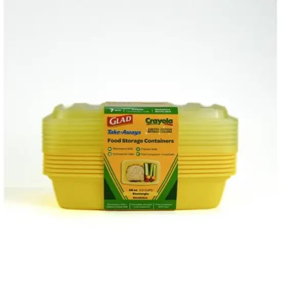 Glad Take-Aways Crayola Retired Colors 28oz/7pk Rectangle Food Storage Containers - Dandelion image {2}