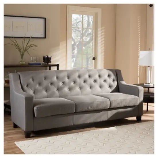 Arcadia Modern and Contemporary Fabric Upholstered Button Tufted Living Room 3 Seater Sofa - Baxton Studio image {3}