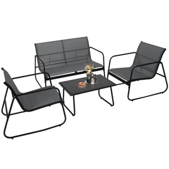 ODK 4 Pieces Patio Furniture Set, Textile Fabric Outdoor Conversation Set with Glass Coffee Table, Loveseat and 2 Single Chairs for Backyard, Balcony image {10}
