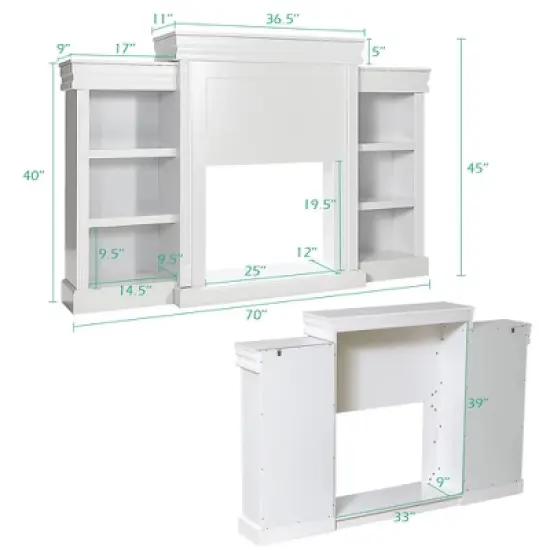 Costway 70'' Fireplace TV Stand Modern Media Entertainment Center Bookcase White\Black image {3}