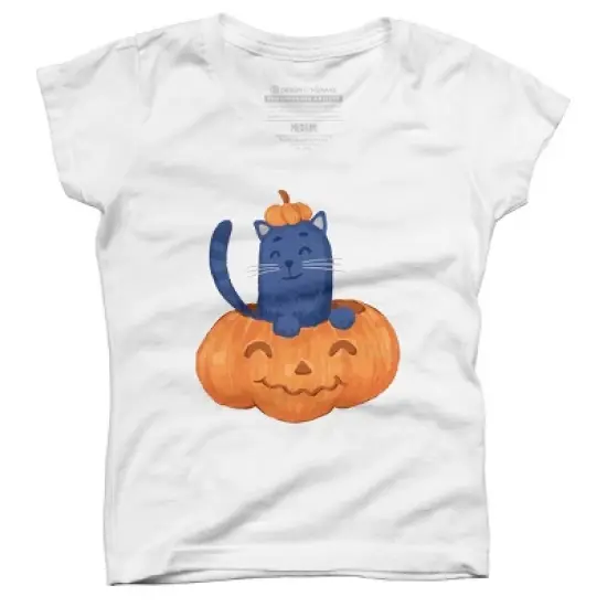 Girl's Design By Humans Halloween Cat In A Pumpkin By wubbadub T-Shirt image {8}
