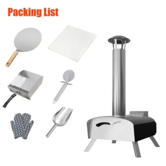 12IN Pizza Oven, Outdoors Stainless Steel Pizza Ovens Wood Pellet with Pizza Stone, Portable Mobile Wood Fired Pizza Stove Ideal for Camping, Party image {7}