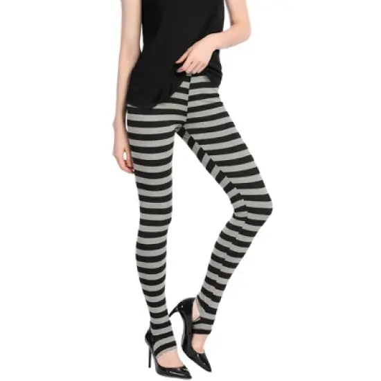 Allegra K Women's Printed Stripe High Waist Elastic Waistband Yoga Stirrup Pants 2 Packs image {2}