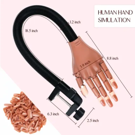 SAVILAND Professional Nail Training Mannequin Kit - Flexible Movable Hand with 200+ Acrylic Accessories & Tools (Metal Base)​. image {3}