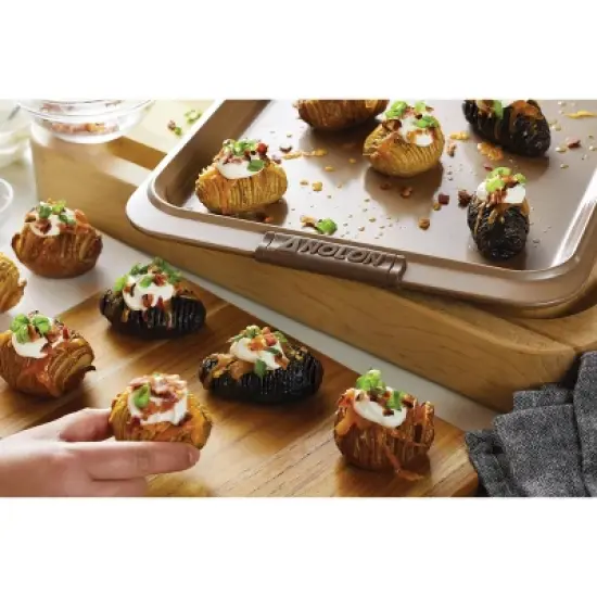 Anolon Advanced Bronze Bakeware 11" x 17" Nonstick Cookie Sheet with Silicone Grips: Even-Heating, Soft-Grip Handle image {4}